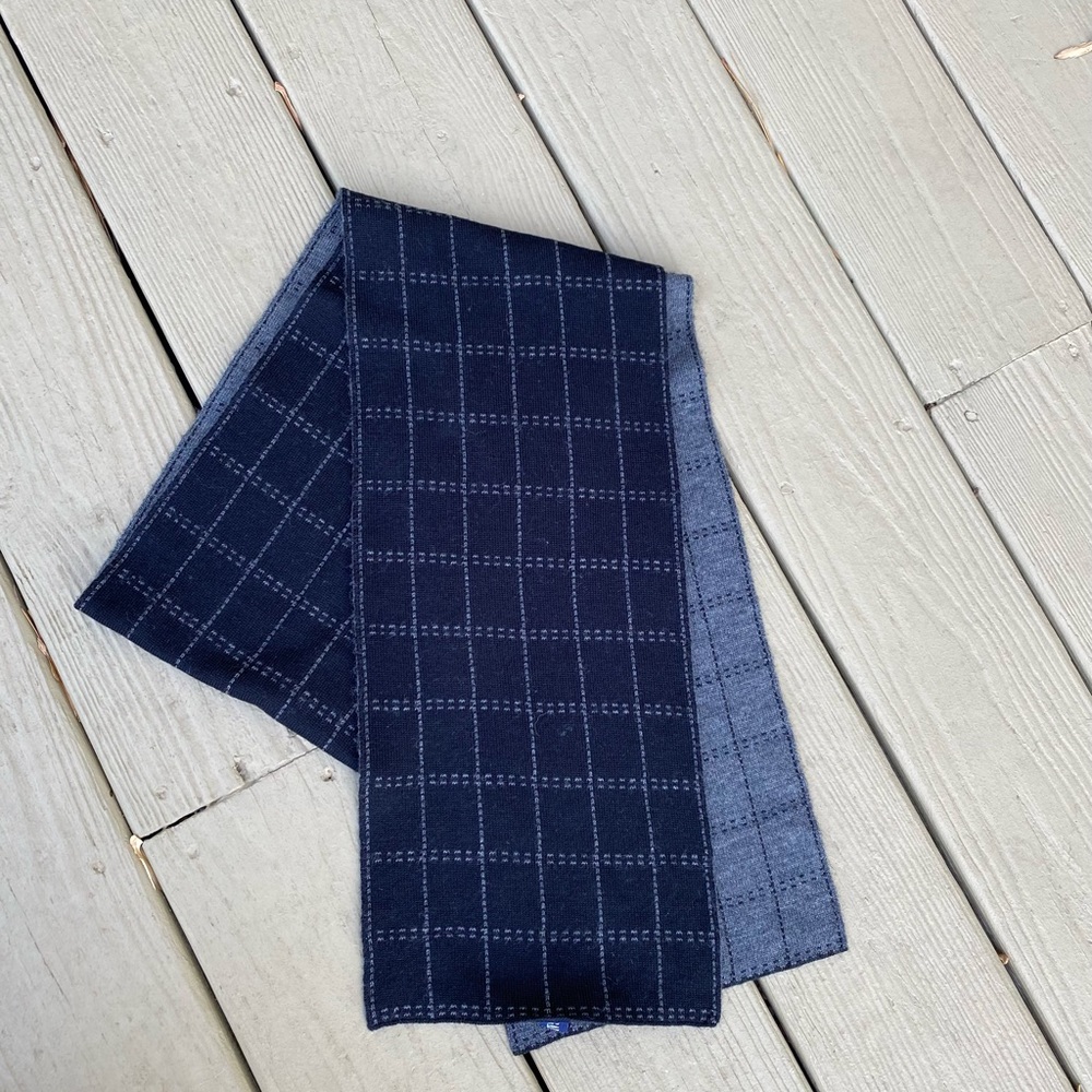 Gap - Mens elegant black & gray plaid pattern long wool scarf, 68”x8”